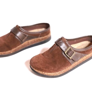 Mocassini vintage con plateau Mary Jane in pelle marrone, ciabatte con plateau, scarpe da donna, taglia USA 6.5 vintage