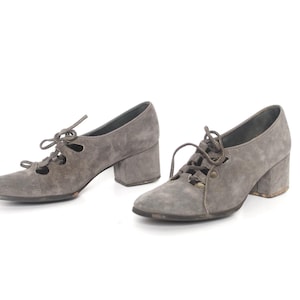 vintage 90s y2k GRAY suede vintage round toe PLATFORM lace up oxford vintage 90s women&#39;s heels - women&#39;s size 7 summer heels - FREE shipping