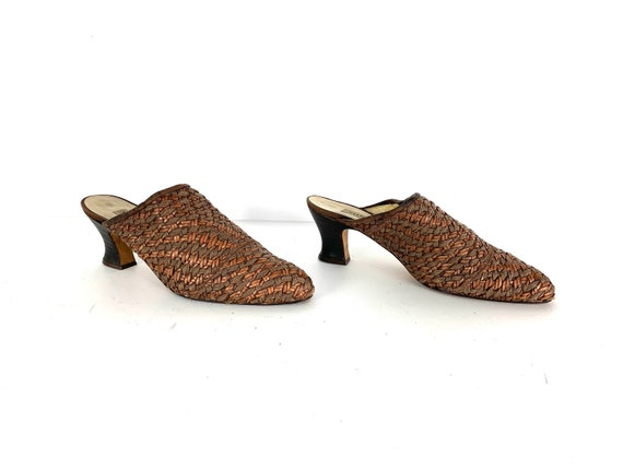 Vintage 80s 1990s ORIGINAL heeled woven leather c… - image 2