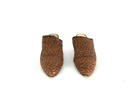 Vintage 80s 1990s ORIGINAL heeled woven leather c… - image 1