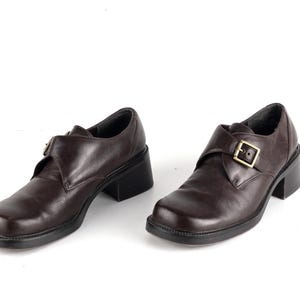 vintage women&#39;s size 9.5 leather oxford brown MARY JANE&#39;S platforms -- women&#39;s vintage shoes
