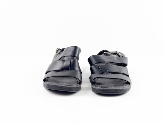 vintage PLATFORM black leather 90s y2k black WEDG… - image 2