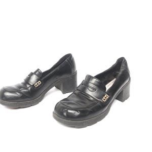 vintage women's HARLEY style black LEATHER 90s y2k platform stomper Biker shoes -- women's U.S. size 6.5 - FREE shipping U.S.A