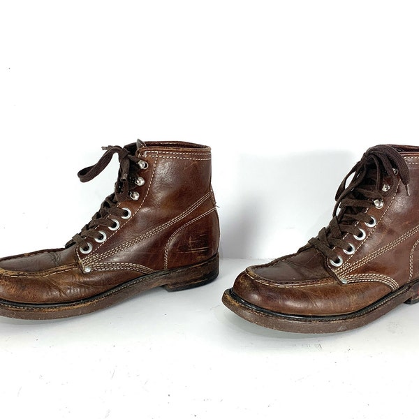 vintage women's us size 9B BROWN ANKLE rugged BOOTS caramel brown square toe buckle boots--size 9 women's