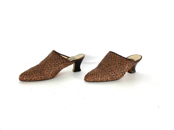 Vintage 80s 1990s ORIGINAL heeled woven leather c… - image 3