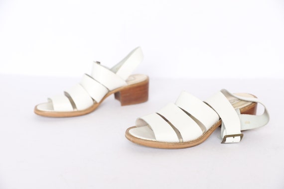 1970s Vintage White Buckle Shoes