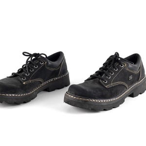Vintage sketchers brand black suede leather platform chunky womens grunge shoes-- womens size 10 1/2