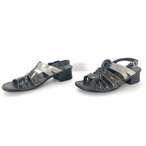 vintage women&#39;s SIZE 9.5 strappy COLOR Block black & gray 1990s sandals slip on slides sandals - vintage sandals slingbacks - FREE shipping