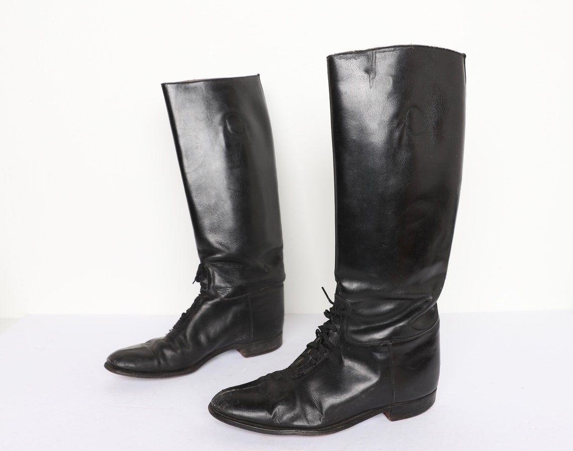 Vintage BLACK Tall RIDING Boots Black Leather Mid-century - Etsy