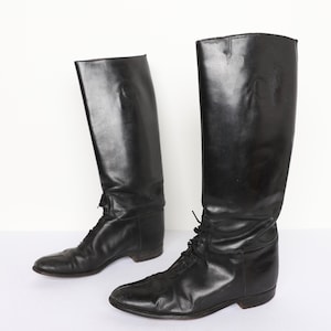 Vintage BLACK Tall RIDING Boots Black Leather Mid-century Nailed Soles ...