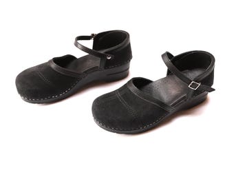 vintage SLINGBACK mary jane PLATFORM chunky heel DANSKO leather 90s black womens clogs --size 10