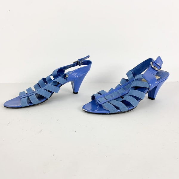 vintage 1990s blue on blue STRAPPY 90s y2k women's heels -- women's size 7.5