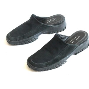vintage BLACK athletic MULES slides heel womens shoes ---size 7M - FREE shipping U.S.A