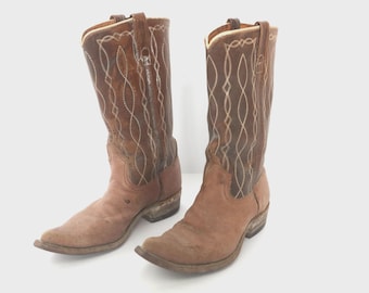 vintage women's Brown on brown COWBOY boots women's rodeo embroidered western boots style Austin edition -- women's size 7 - FREE shipping