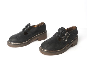vintage BLACK skecher style MARY Jane's spectator leather platform shoes chunky leather shoes booties -- women's U.S. size 7.5 listed