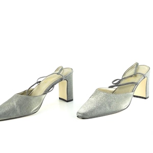 vintage SILVER platform 1990s early 2000s square toe vintage silver winter STRAPPY party shoes -- women&#39;s size 8.5 - FREE shipping U.S.A