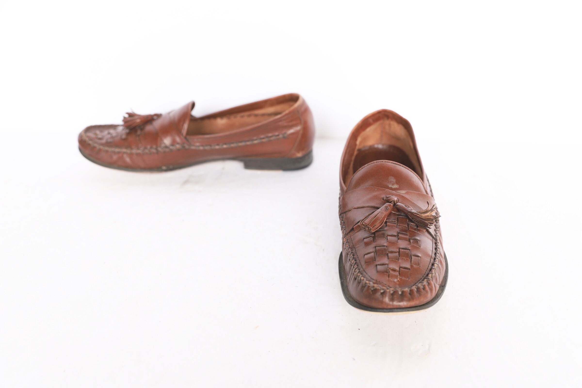 Vintage Brown LEATHER Penny Loafers Tassel Summer Fall Flats