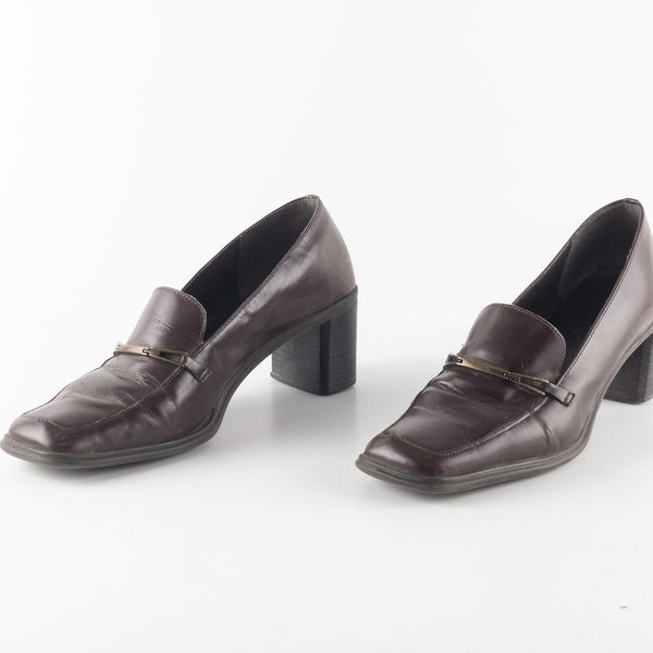 Chaussures pour femmes de marque Mary Jane en cuir marron vintage, vintage des années 90, CUIR des années 90, taille 9 M