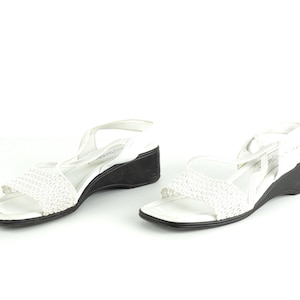 super SQUARE open toe mesh WHITE 90s y2k open sandals chunky heel -- women's size 7 - free shipping