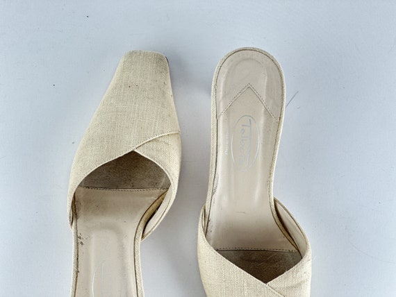 super SQUARE toe beige camel LINEN 90s y2k slides… - image 5