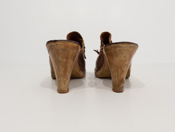 vintage 1970s 60s leather and wood clogs vintage … - image 2