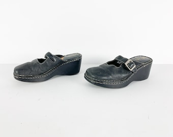 vintage women's size 8 leather oxford black MARY JANE'S chunky SANDALS black skechers style 90s y2k -- women's vintage sandals