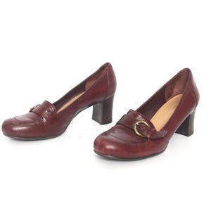 vintage BUCKLE brown leather vintage platform MARY JANE&#39;S women&#39;s size 7.5 shoes -- Free Shipping U.S.A