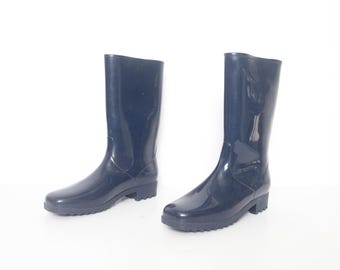 vintage BLUE rain boots 1980s 90s slickers vintage women's seattle portland Women's Boots -- Size U.S. 7 - FREE shipping U.S.A