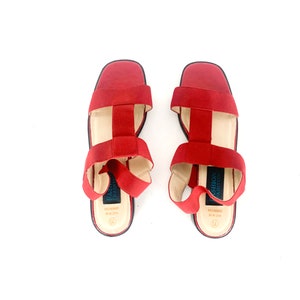 super SQUARE open toe RED strappy 90s y2k open sandals chunky heel -- women&#39;s size 7.5 - FREE shipping U.S.A