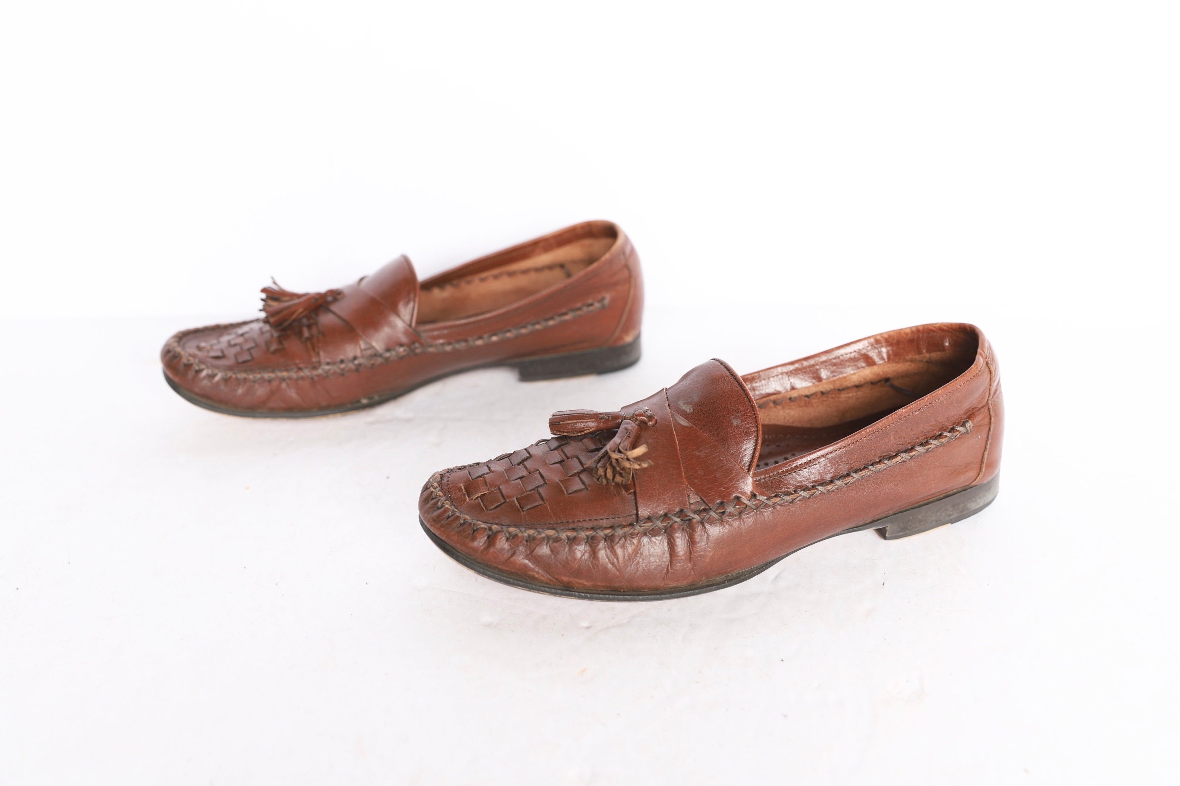 Vintage Brown LEATHER Penny Loafers Tassel Summer Fall Flats