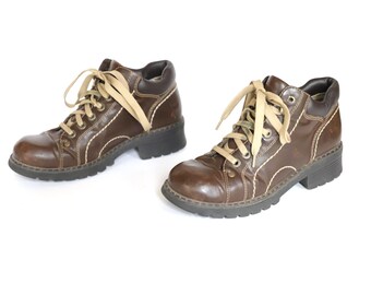 vintage Lower EAST Side brown & tan platform HIGH top doc marten's style platform women's size 9 shoes chunky DAD shoes -- great condition