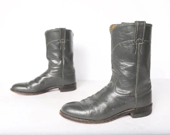 vintage JUSTIN brand COWBOY boots GREY women's size 10.5 western wear vintage boots