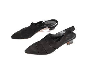 vintage BLACK slingback SANDALS Damen Pumps Size 7.5 Damen black kitten heels -- Size 7.5 Damen -- Versandkostenfrei U.S.A