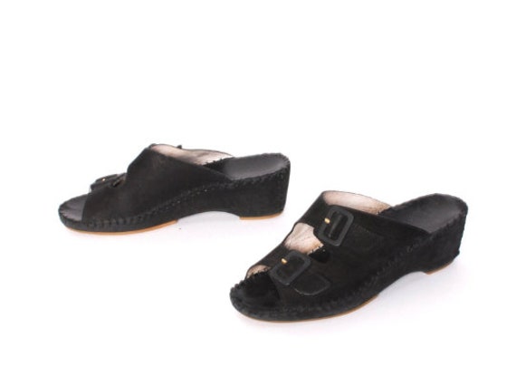 90s black wedge sandals
