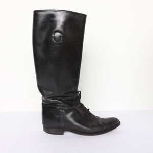Vintage BLACK Tall RIDING Boots Black Leather Mid-century Nailed Soles ...