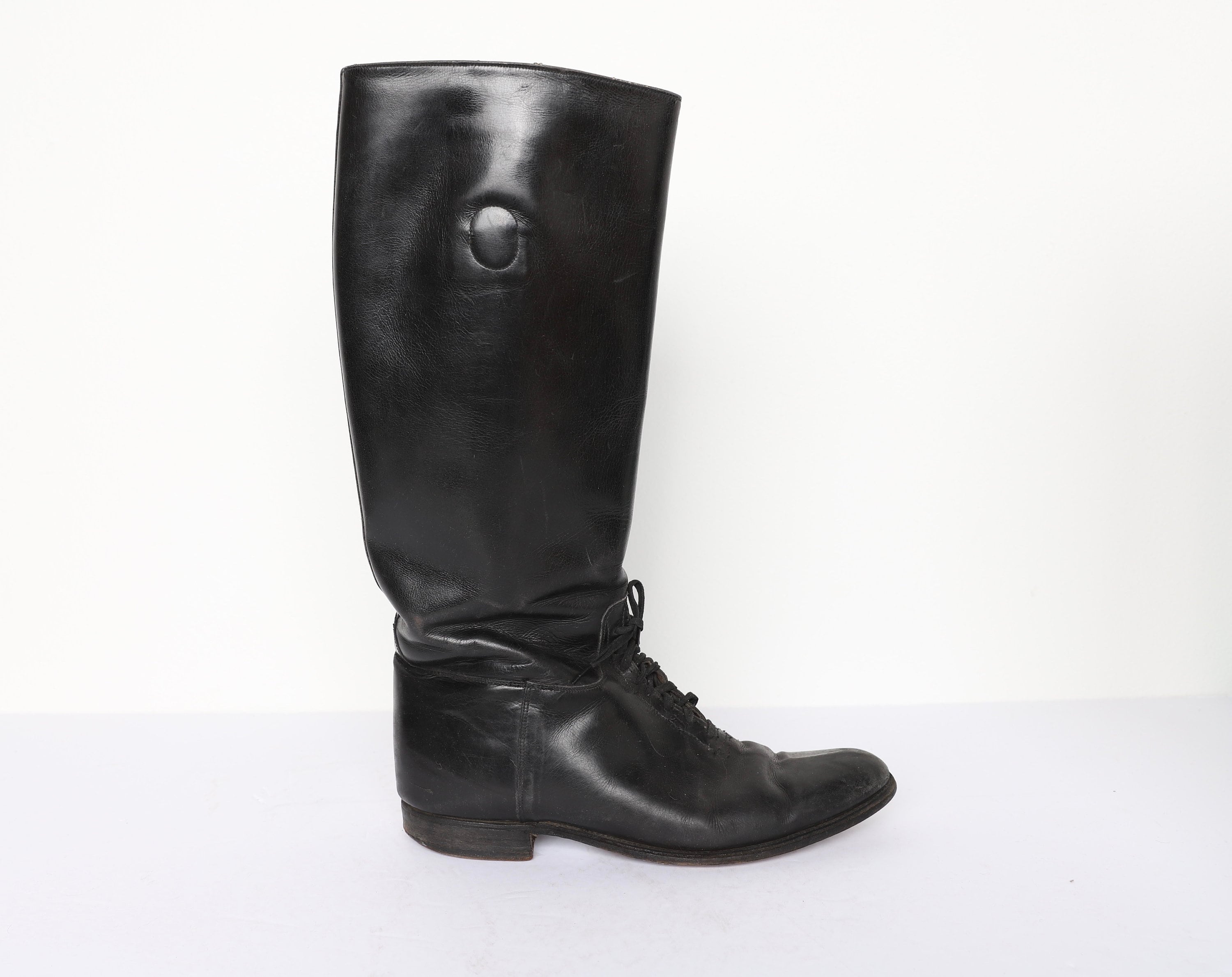 Vintage BLACK Tall RIDING Boots Black Leather Midcentury Etsy