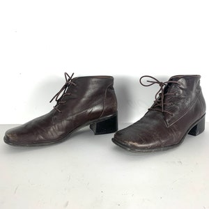 vintage BIKER Chelsea-dameslaarsjes met vierkante neus maat 7,5 bruine SQUARE leren damesenkellaarzen -- bruin leer