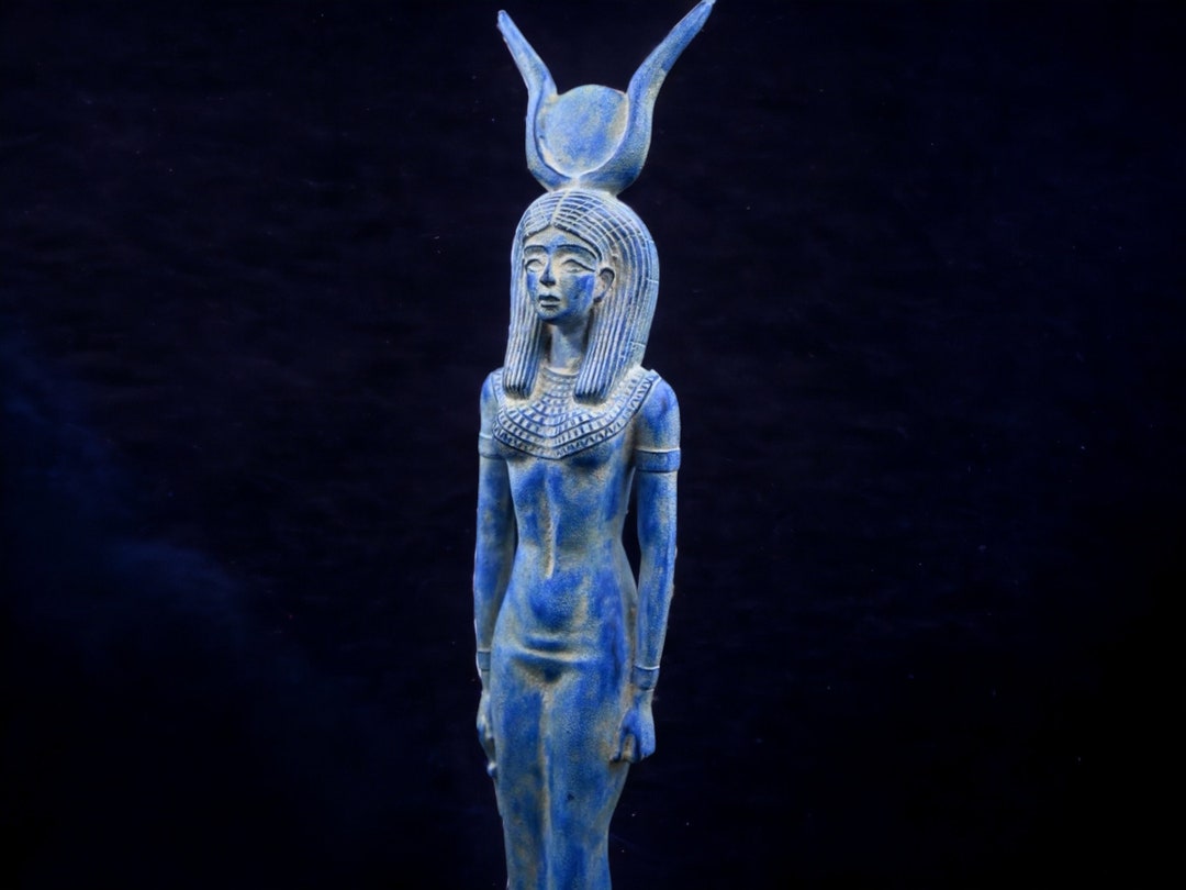 Hand Carved Hathor Goddess Statue Vintage Egyptian - Etsy