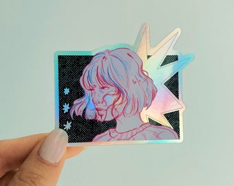 Autocollant imperméable holographique d'illustration de fille d'étoile