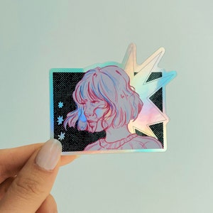 Star Girl Illustration Holographic Waterproof Sticker