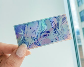 Rearview Mirror Illustration Holographic Waterproof Sticker