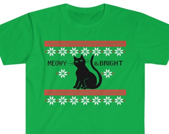 Meowy and Bright Cat Ugly Sweater Style Tee Shirt - Unisex Softstyle T-Shirt