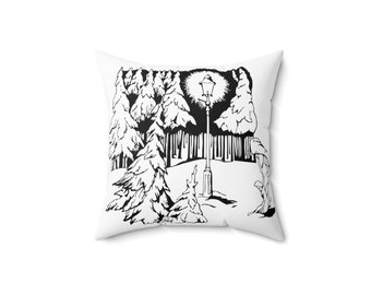 Narnia Lamp Post Throw Pillow - Cojín cuadrado de gamuza sintética - Armario de bruja león literario