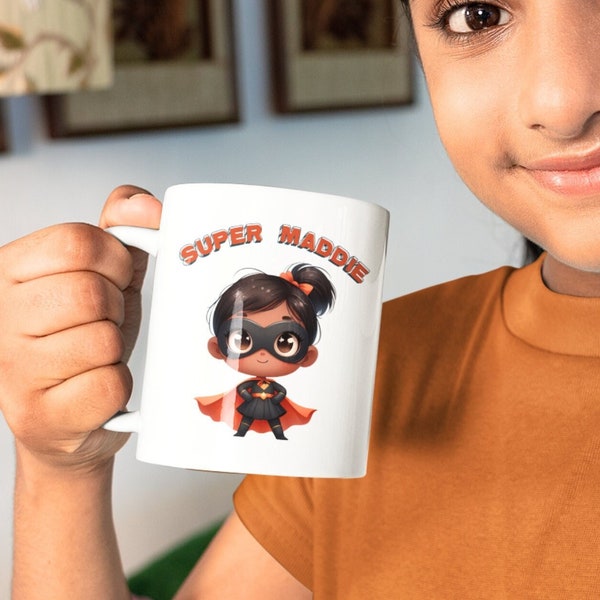 Personalized Character & Name Superhero Children's Mug with Name Mug Superhero Kids Personalized Mug Birthday Gift Mug Hot Chocolate Mug