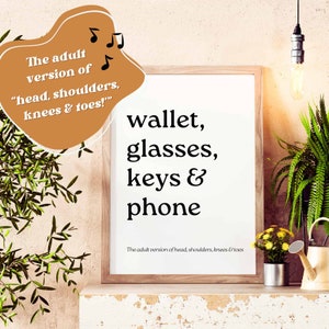Framed Entryway Wall Art Prints Wallet Glasses Keys & Phone Funny Home Decor Entryway Art Front Door Signs Home Entrance Reminder Phone Keys