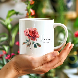 Custom Birthday Mug, Birthflower Gift Mug, June Birthday Mug Gift for Her, Personalized Mug Birth Flower Mug Gift for Mom, Floral Mug Custom