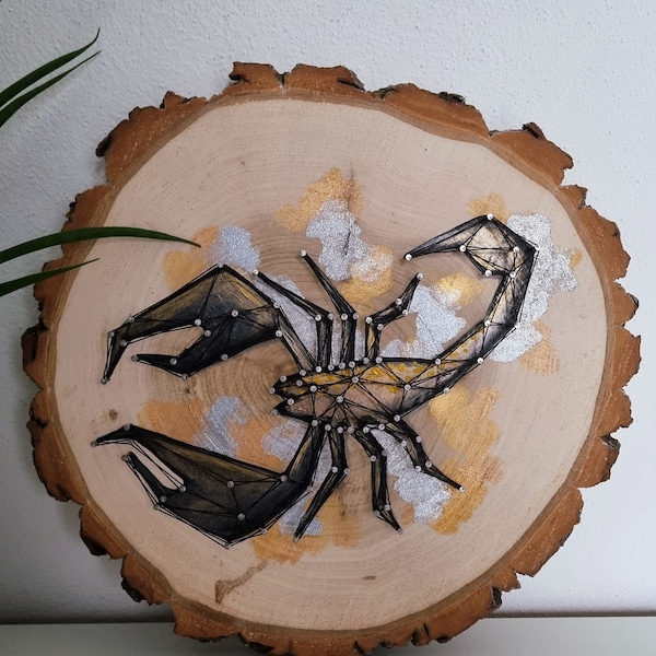 SKORPION Holz Fadenbild, Fadenkunst, String Art, Acrylbild