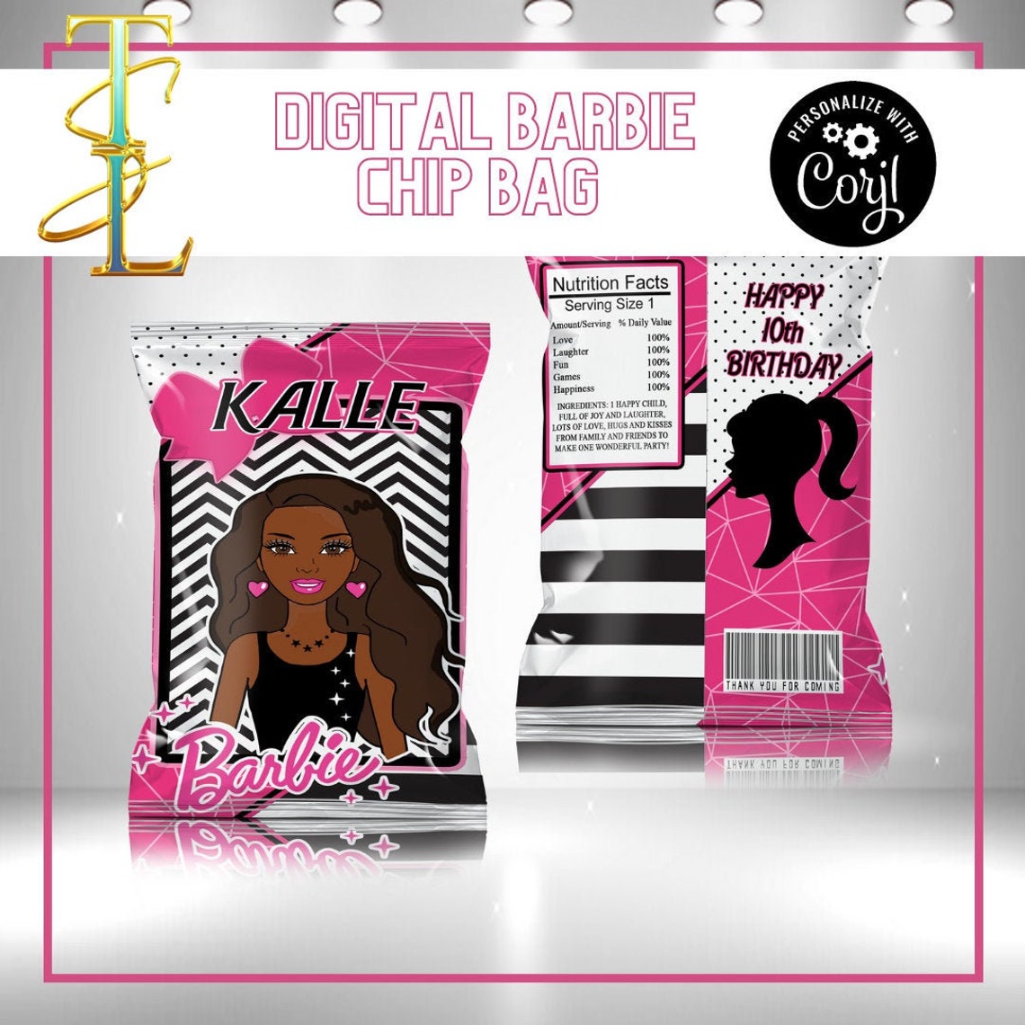 BARBIE Chip Bag Barbie Party Black Barbie Chip Bags Rice | Etsy