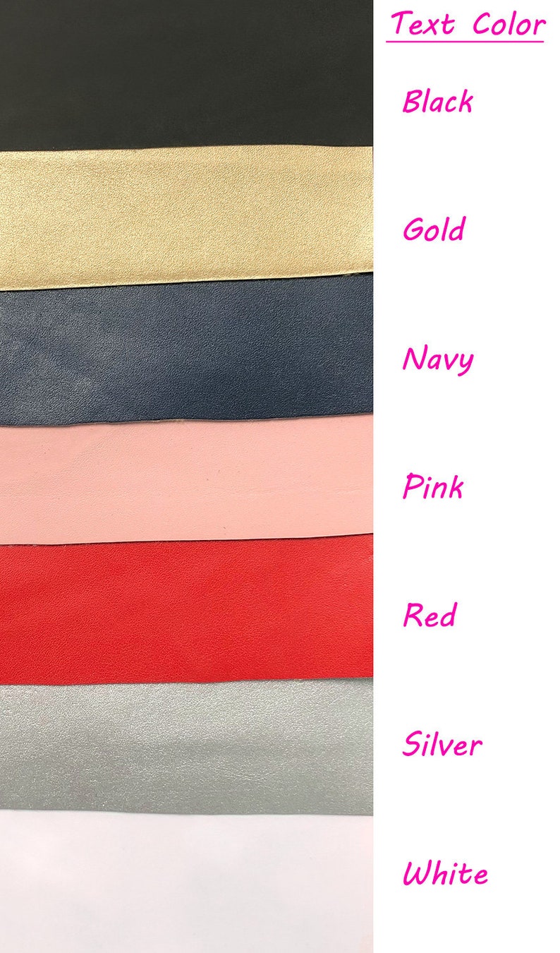 May include: A close-up of seven fabric swatches in different colors. The colors are black, gold, navy, pink, red, silver, and white. The text "Text Color" is written above the swatches.