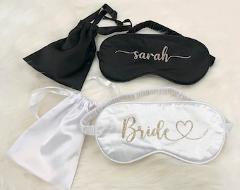 Gepersonaliseerde satijnen slaapmaskerset: vrijgezellenfeest, cadeau bruidsmeisje